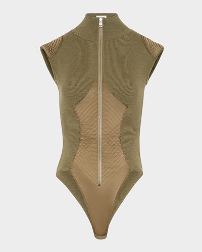 Jean Paul Gaultier Merino Wool Rib Cap-Sleeve Zip Bodysuit