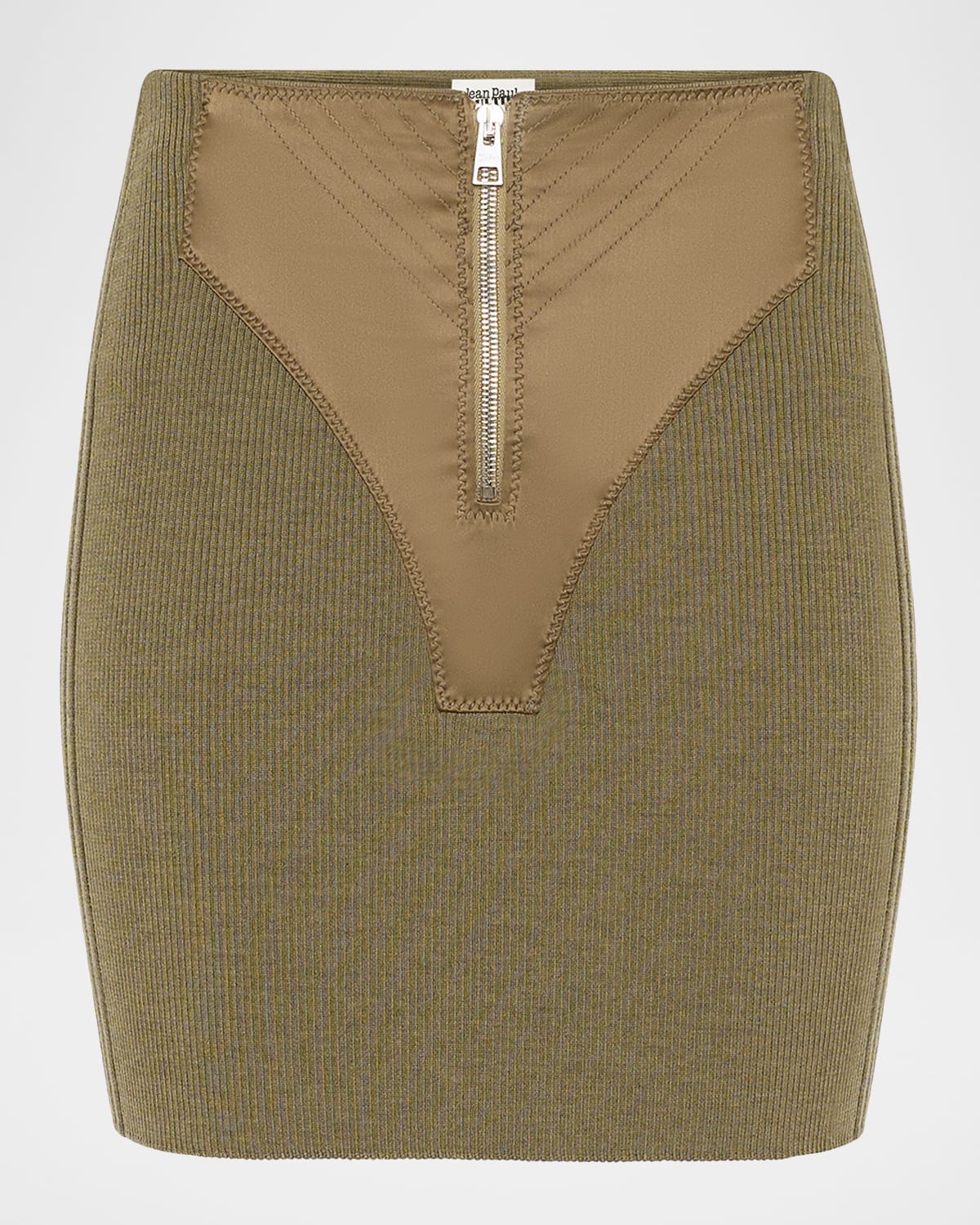 Jean Paul Gaultier Merino Wool Rib Trompe L & apos;oeil Zip Mini Skirt