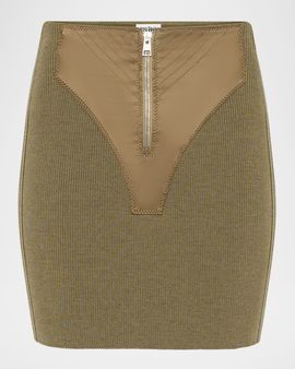 Jean Paul Gaultier Merino Wool Rib Trompe L & apos;oeil Zip Mini Skirt