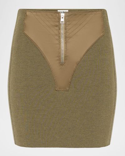 Jean Paul Gaultier Merino Wool Rib Trompe L & apos;oeil Zip Mini Skirt