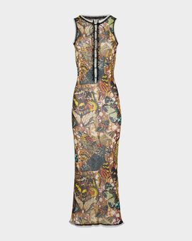Jean Paul Gaultier Re-Edition Butterfly-Print Mesh Lace-Up Maxi Dress