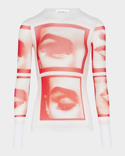 Jean Paul Gaultier Re-Edition Eyes And Lips-Print Mesh Long-Sleeve Top