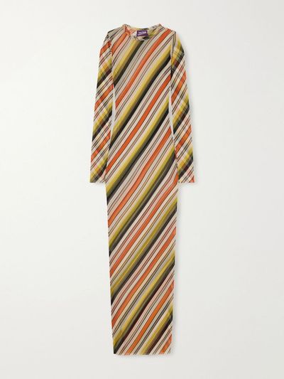 JEAN PAUL GAULTIER Retro Stripe printed mesh maxi dress