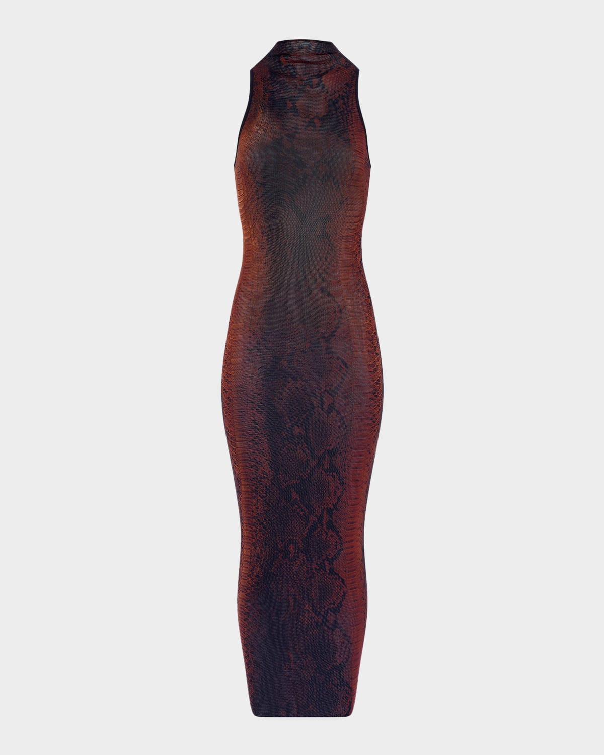 Jean Paul Gaultier Snakeskin-Print Mesh High-Neck Sleeveless Maxi Dress