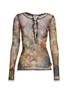 Jean Paul Gaultier Women's Butterfly-Print Long-Sleeve Mesh Top