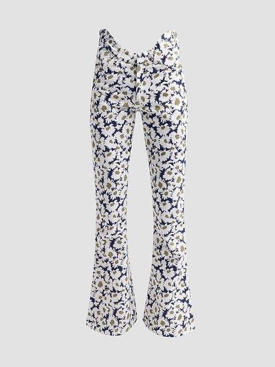 Jean Paul Gaultier Women's Flower Print Curved Flared Jeans