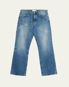 Jeanerica Men's Paint Splatter Medium Blue Denim Jeans