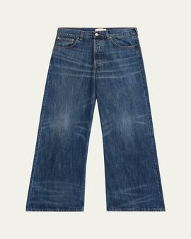 Jeanerica Men's Whiskered Dark Blue Denim Wide-Leg Jeans