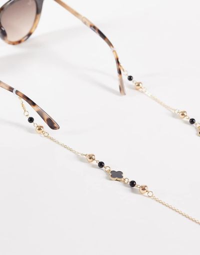 Jeepers Peepers Jeepers Peepers clover pendant sunglasses chain in gold and black