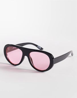 Jeepers Peepers Jeepers Peepers flat top round sunglasses in black with pink lenses