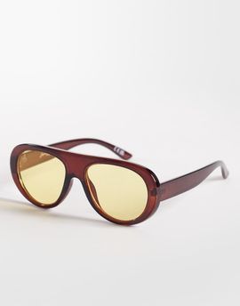 Jeepers Peepers Jeepers Peepers flat top round sunglasses in brown with yellow lenses