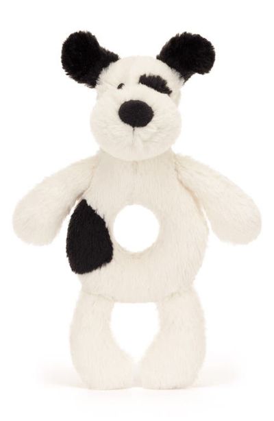 Jellycat Jellycat Bashful Black & Cream Puppy Ring Rattle