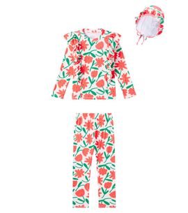 Jellymallow Jellymallow Floral ruffled swimsuit and cap set