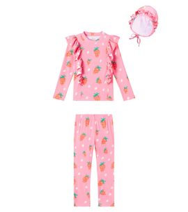 Jellymallow Jellymallow Strawberry ruffled swimsuit and cap set