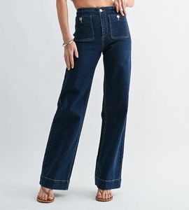 Jemina Denim Jemina Denim Blueprint Patch Pocket High Waist Straight Leg Jeans