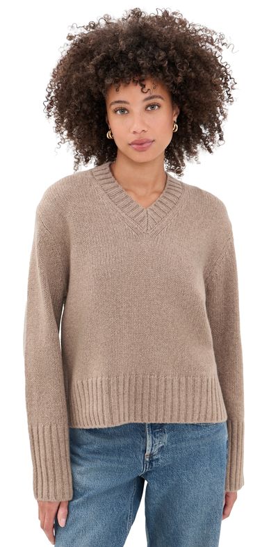 Jenni Kayne Jenni Kayne Cropped Cashmere Jet V Neck Almond