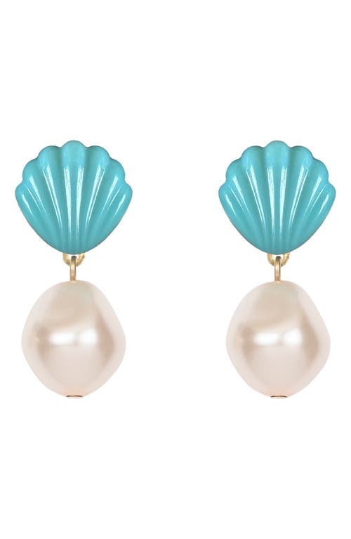 Jennifer Behr Jennifer Behr Nori Turquoise Shell & Faux Pearl Drop Earrings 