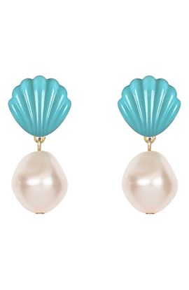 Jennifer Behr Jennifer Behr Nori Turquoise Shell & Faux Pearl Drop Earrings 