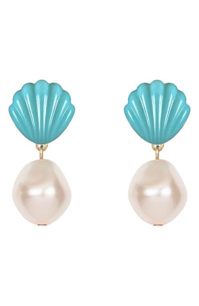 Jennifer Behr Jennifer Behr Nori Turquoise Shell & Faux Pearl Drop Earrings 