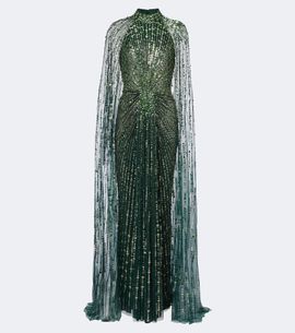 Jenny Packham Jenny Packham Cairo embellished gathered caped gown