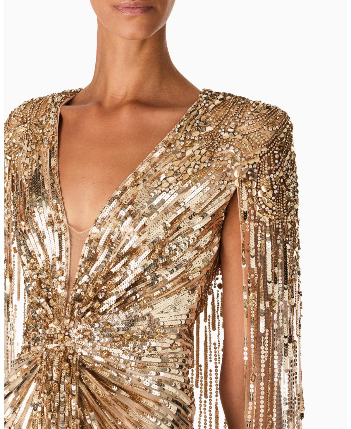 slim fit dress slacks Jenny Packham Jourdain Crystal Sequined Flutter-Sleeve Gown, Glass, Women's, 8, Evening Formal Gala Gowns Mother of The Bride Groom Sequined Gowns