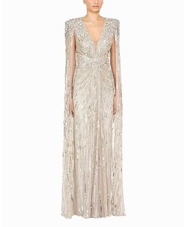 Jenny Packham Jenny Packham Lotus Lady Sequin-Embellished Cape Gown
