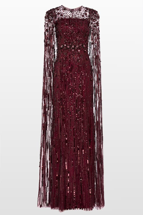 knee length dresses for ladies Happy Clothing Embellished Dusty Mesh Maxi Dress with Cape