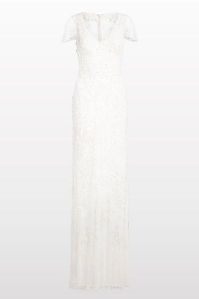 chinese dress ladies Jenny Packham Nude & Gold Sequin Beaded Gown sz 4