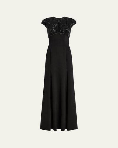 Jenny Packham Moonveil Tonal Sequin Cap-Sleeve Gown
