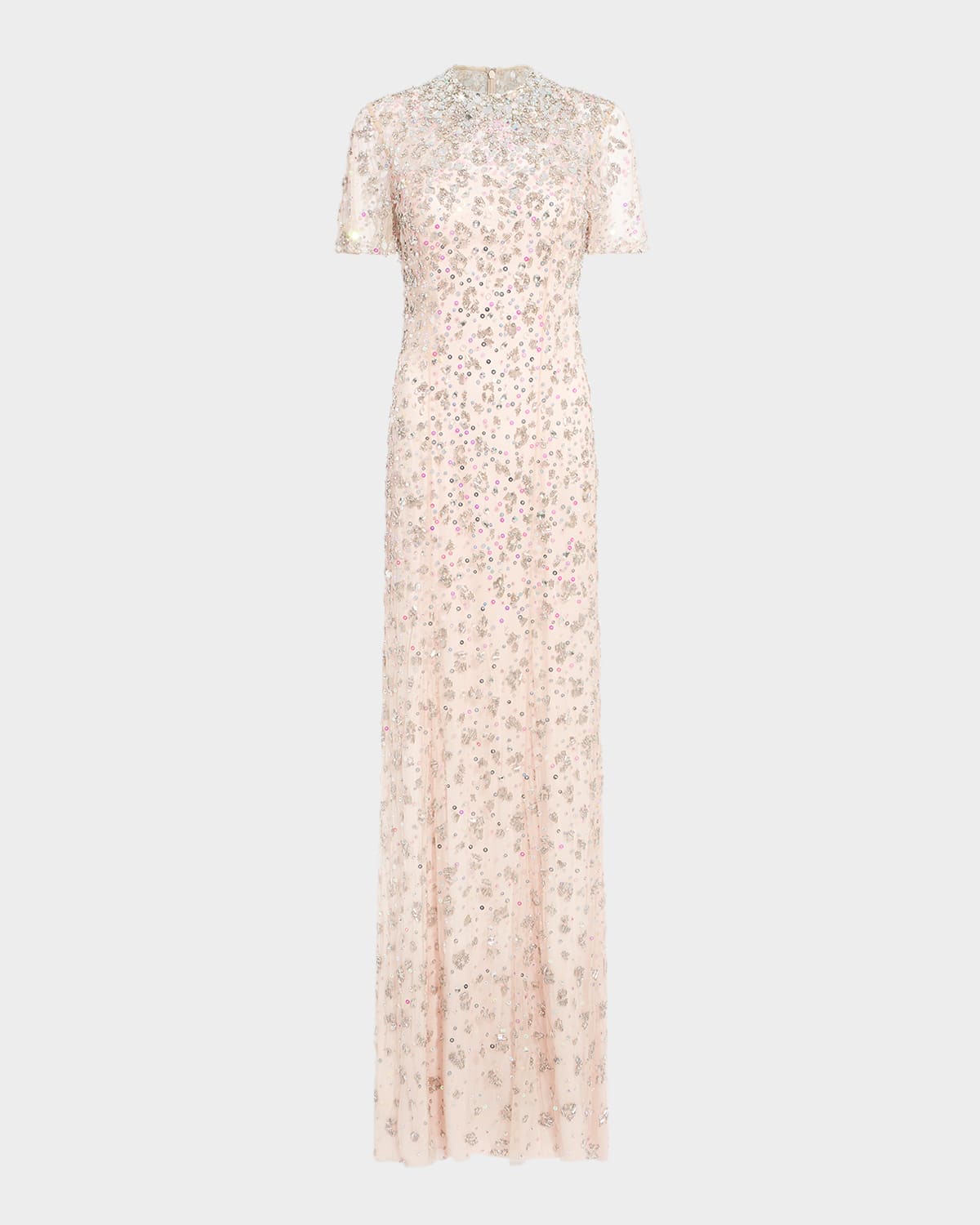Jenny Packham Orchid Crystal Short-Sleeve Column Gown