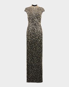 Jenny Packham Treasure Embellished Cap-Sleeve Column Gown