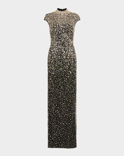 Jenny Packham Treasure Embellished Cap-Sleeve Column Gown