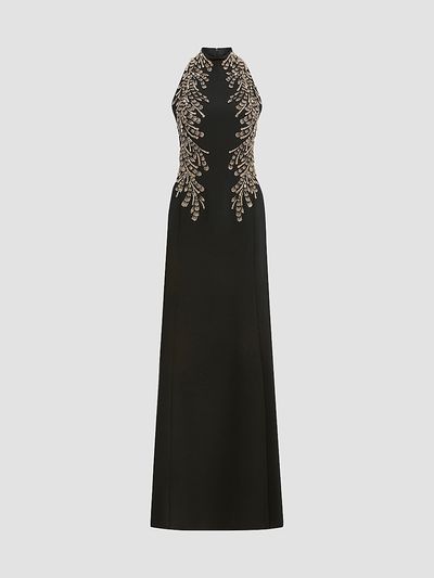 Jenny Packham Women's Elu Beaded Crêpe Halter Gown