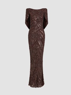 Jenny Packham Women's Sakari Sequined Cape Gown