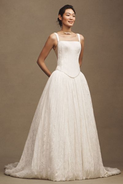 Jenny Yoo Aria Crinkled Habotai Corset Basque-Waist A-Line Wedding Gown