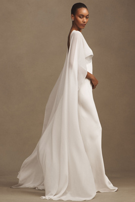 bhldn jenny v-neck cape satin maxi dress BHLDN Jenny V-Neck Cape Satin Maxi Dress