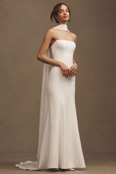 white bridal dress White Organza Pleating Beading Neckline A-line Simple Wedding Dresses, –  clover sew main image 1