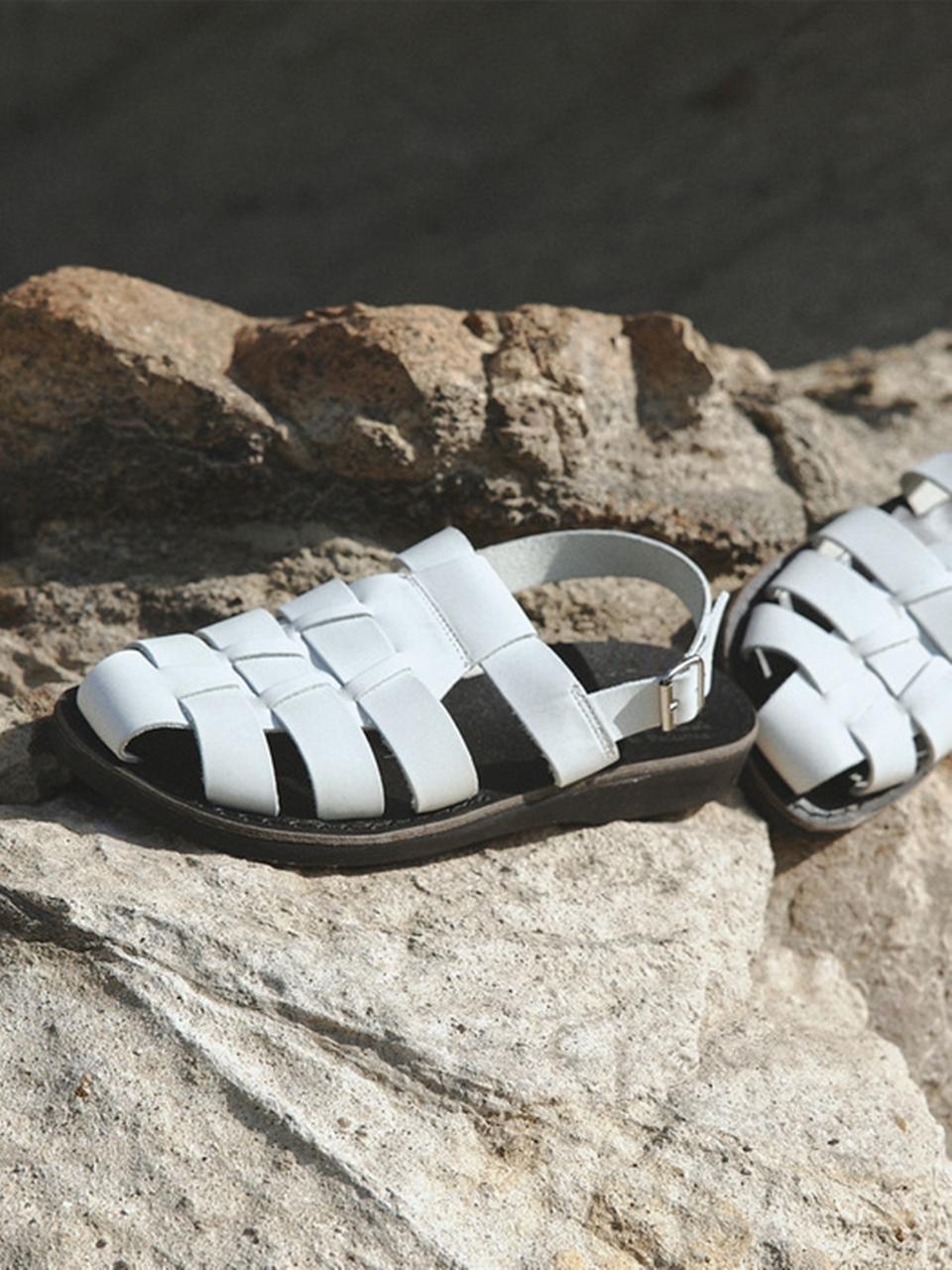 JERUSALEM SANDALS Fisherman Style Handcrafted Leather Sandals [Beige/Black] (NO.1041)
