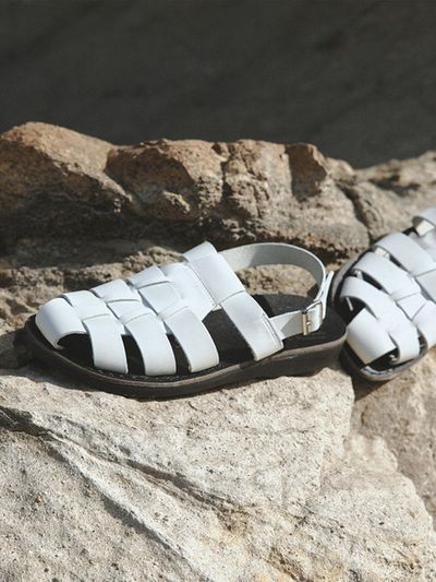 JERUSALEM SANDALS Fisherman Style Handcrafted Leather Sandals [Beige/Black] (NO.1041)