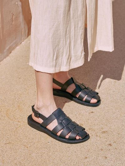 JERUSALEM SANDALS Handcrafted Leather Fisherman Sandals [Black] (1041)