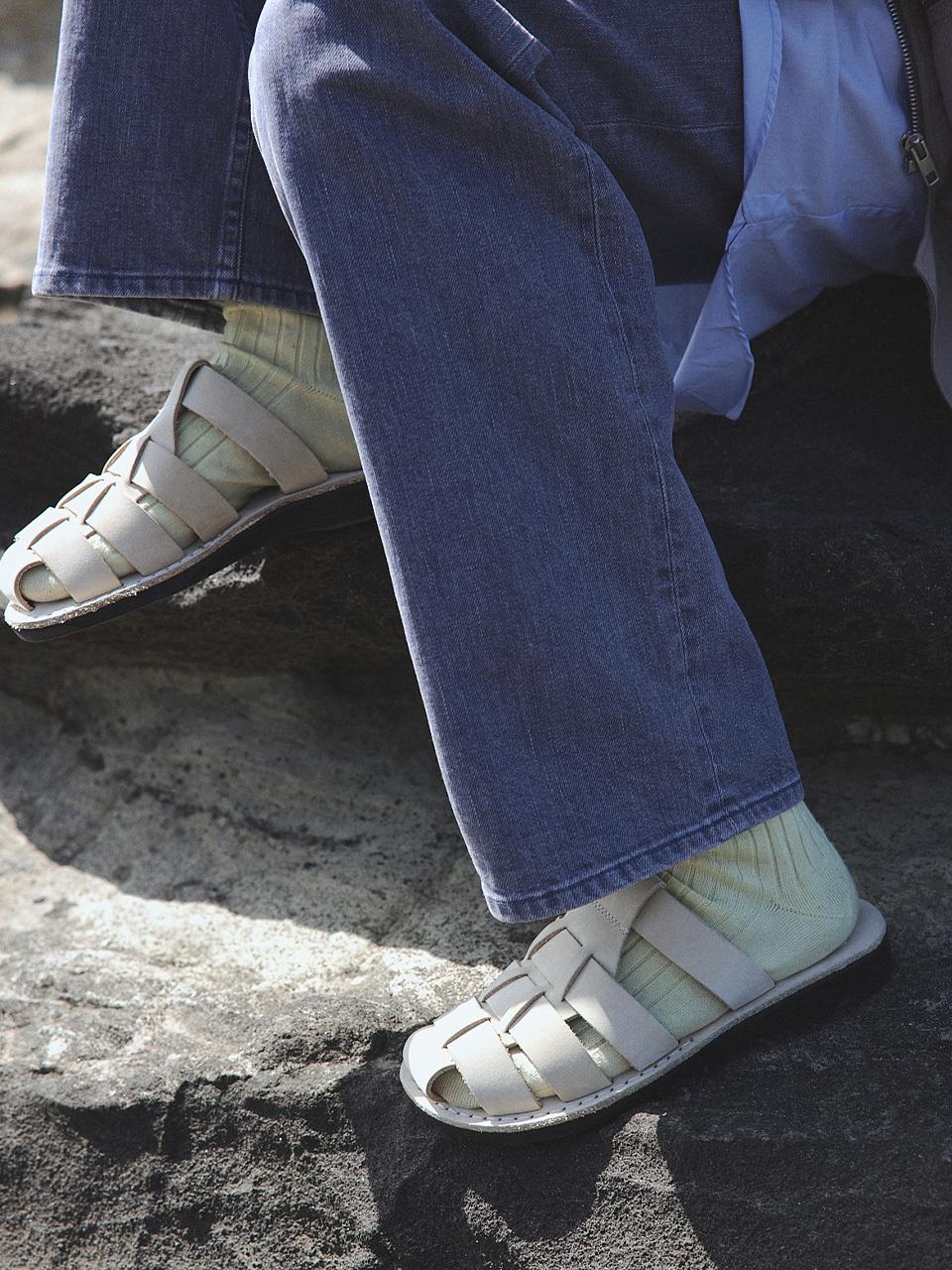 JERUSALEM SANDALS Handcrafted Nubuck Fisherman Slide [Beige] (1063NN)