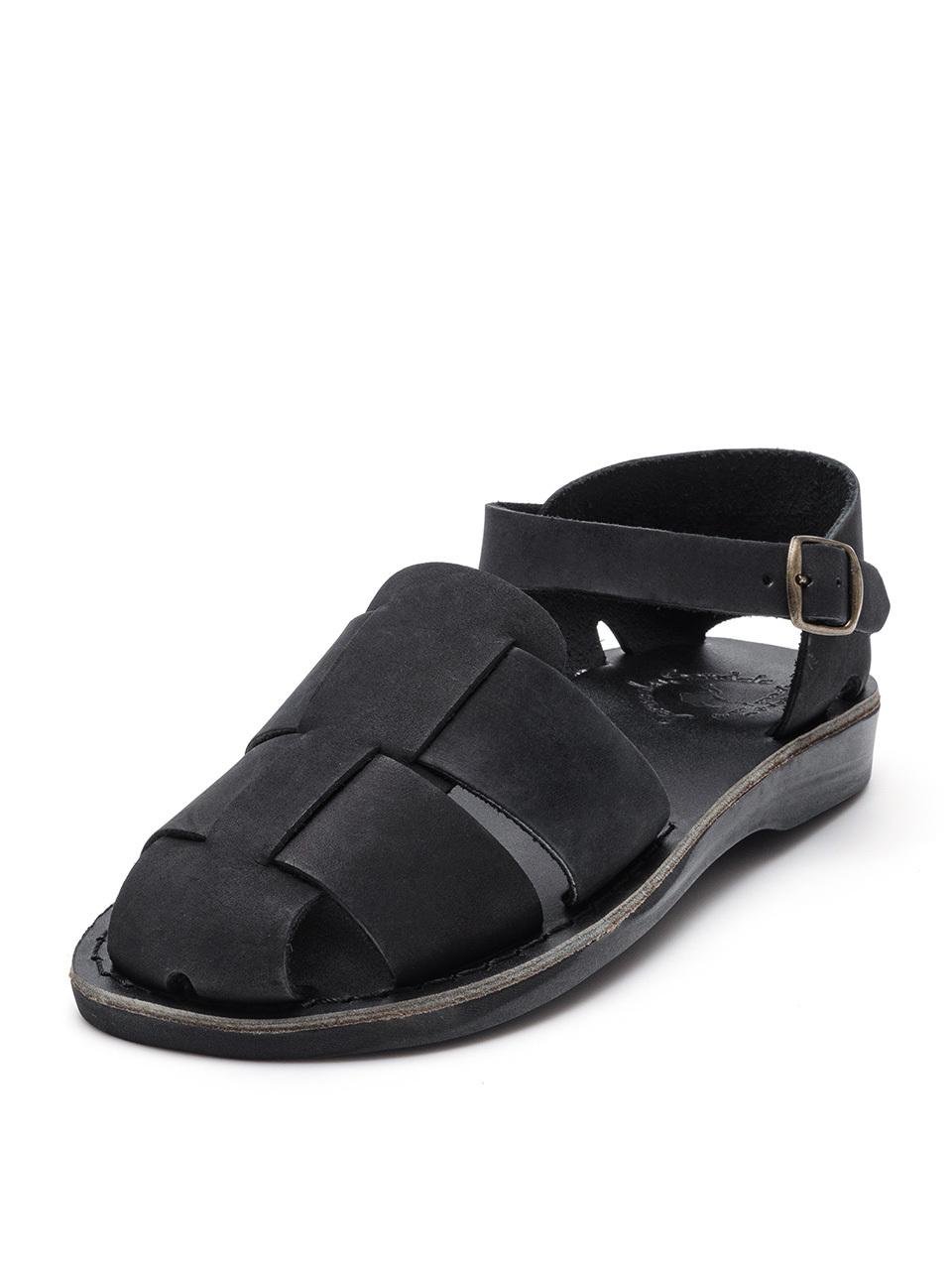 JERUSALEM SANDALS Handcrafted Nubuck Leather Sandals [Black] (1070N)
