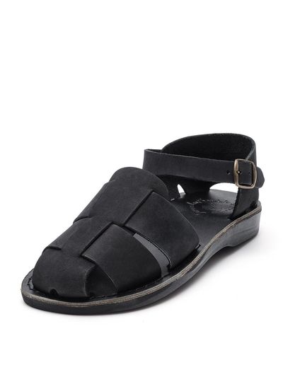 JERUSALEM SANDALS Handcrafted Nubuck Leather Sandals [Black] (1070N)