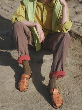 JERUSALEM SANDALS Leather Handcrafted Fisherman Slide [TAN] (1063)