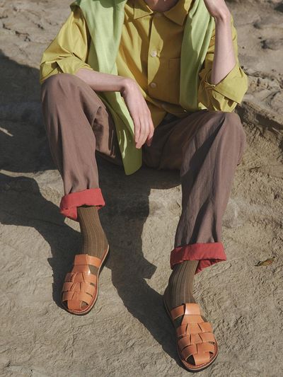 JERUSALEM SANDALS Leather Handcrafted Fisherman Slide [TAN] (1063)
