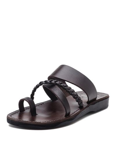 JERUSALEM SANDALS Leather Handcrafted Toe Loop Sandal [Brown]