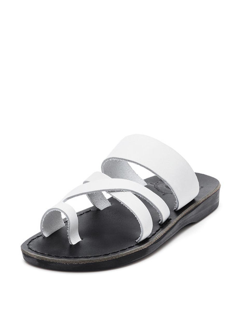 JERUSALEM SANDALS Leather Toe Loop Unisex Sandals [Beige/Black]
