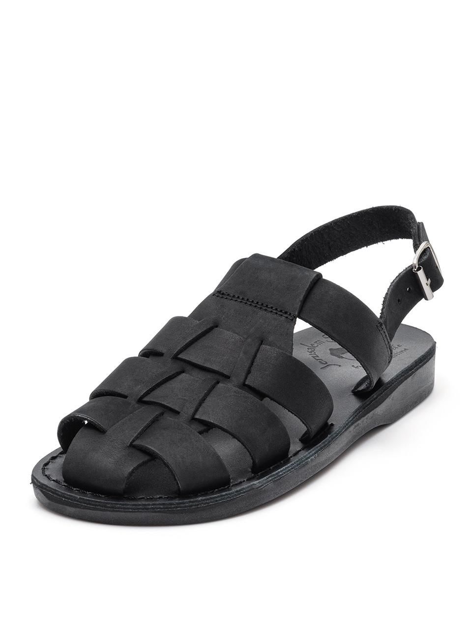 JERUSALEM SANDALS Nubuck Leather Fisherman Sandal [Black] (1041N)
