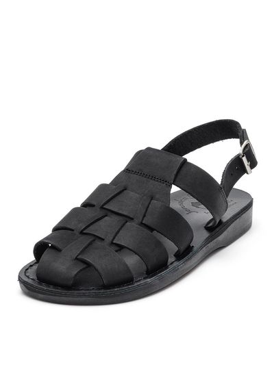 JERUSALEM SANDALS Nubuck Leather Fisherman Sandal [Black] (1041N)