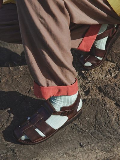 JERUSALEM SANDALS T-strap Leather Fisherman Sandal [Brown]